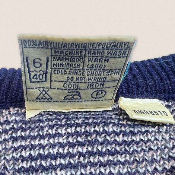 Vintage 90s Striped Blue Grandpa Sweater Aitch | Size Medium - Picture 5 of 6